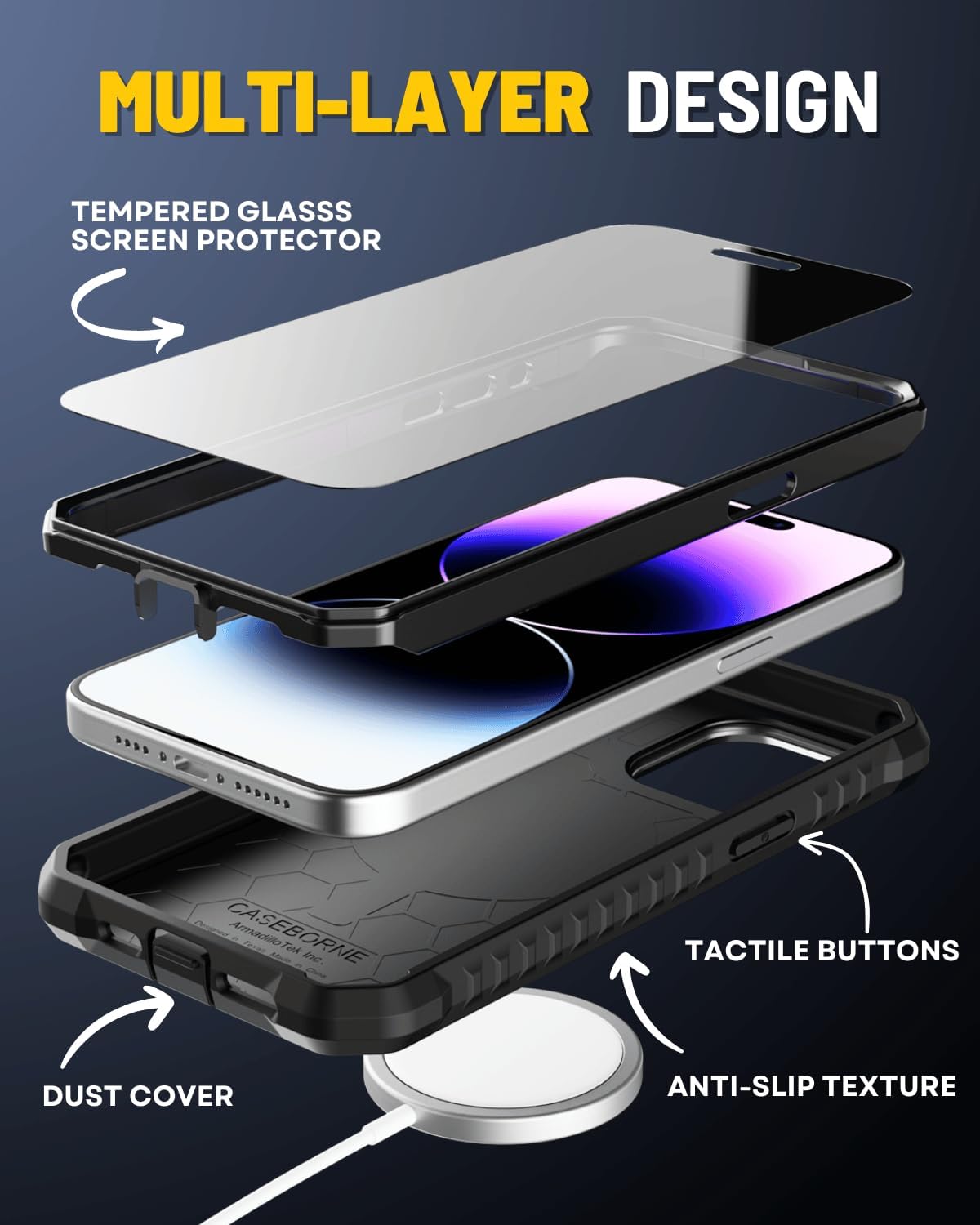 iPhone 15 Pro Case - Military Grade Protection - MagSafe Compatible - with Belt Clip Holster, Kickstand & Tempered Glass Screen Protector