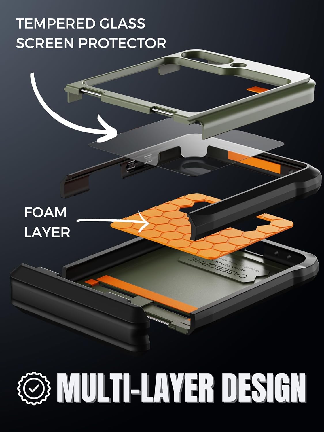 Galaxy Z Flip 5 Case - Military Grade with Hinge Protection & Tempered Glass Screen Protector