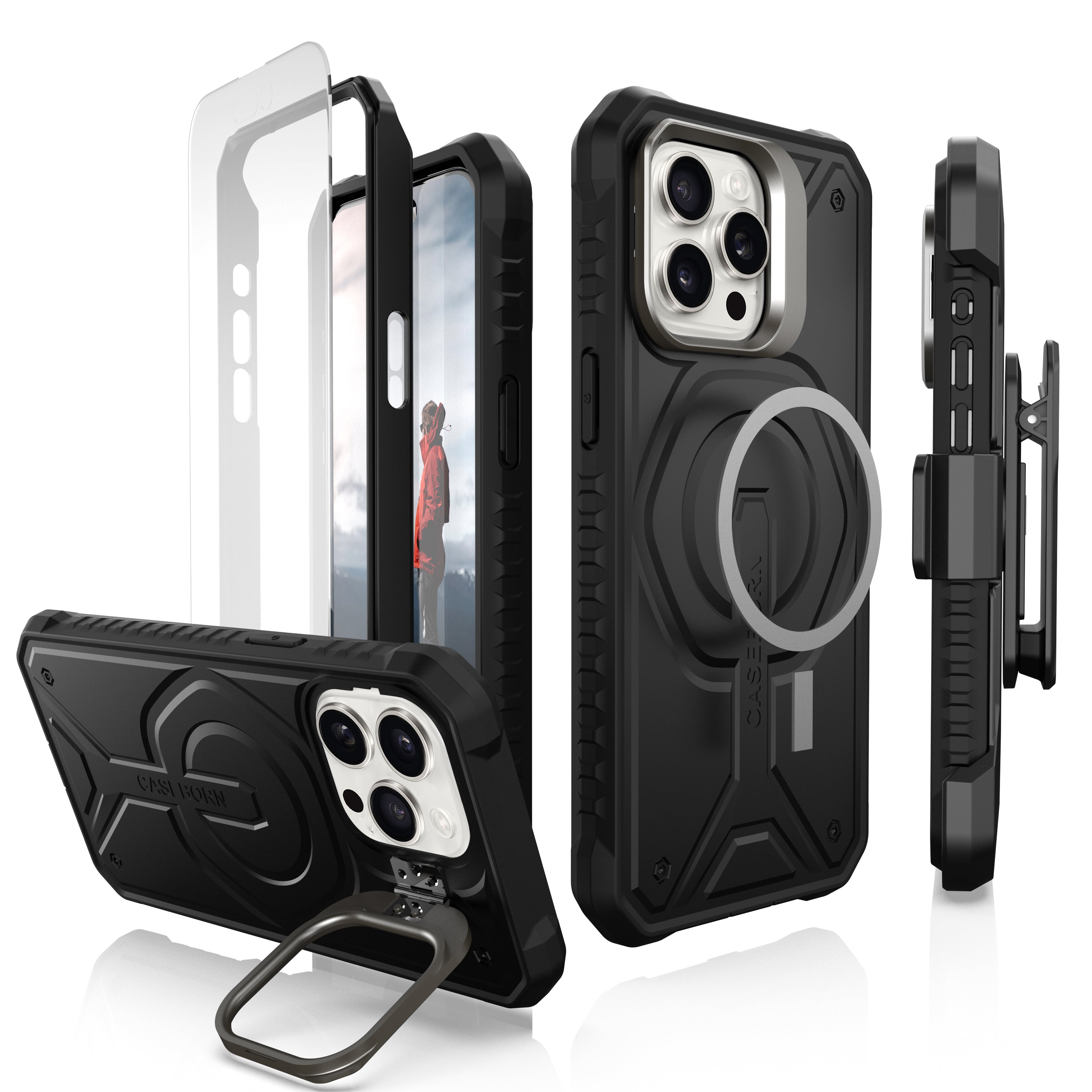iPhone 15 Pro Max Case - Military Grade Protection - MagSafe Compatible - with Belt Clip Holster, Kickstand & Tempered Glass Screen Protector