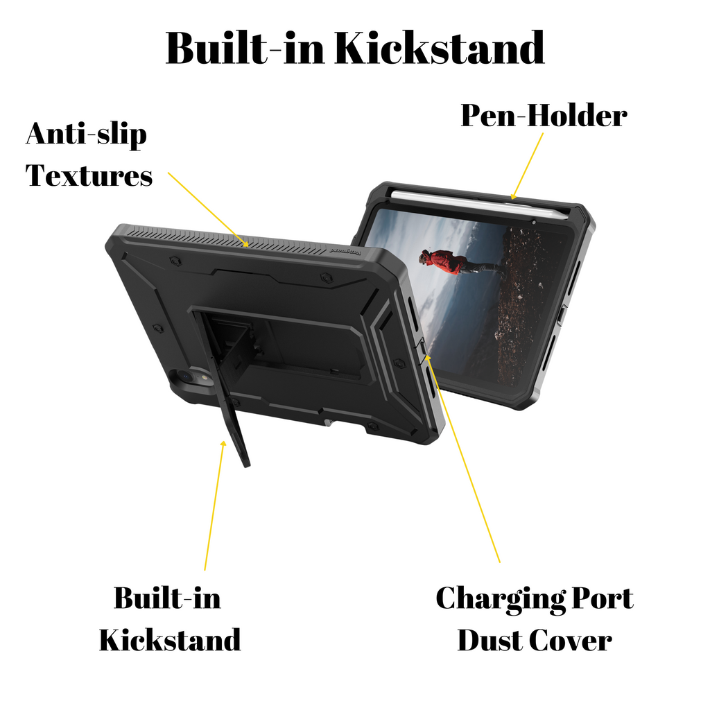 iPad Mini 6th Gen Case - Military Grade - Built-in Kickstand and Screen Protector - caseborne