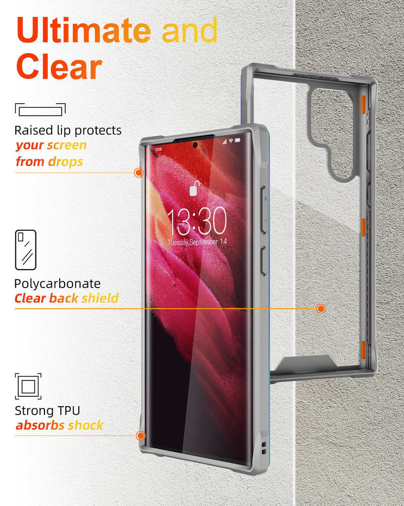 Galaxy S22 Ultra Case - Aluminum Frame - Clear Back - 12 Feet Drop Protection - caseborne