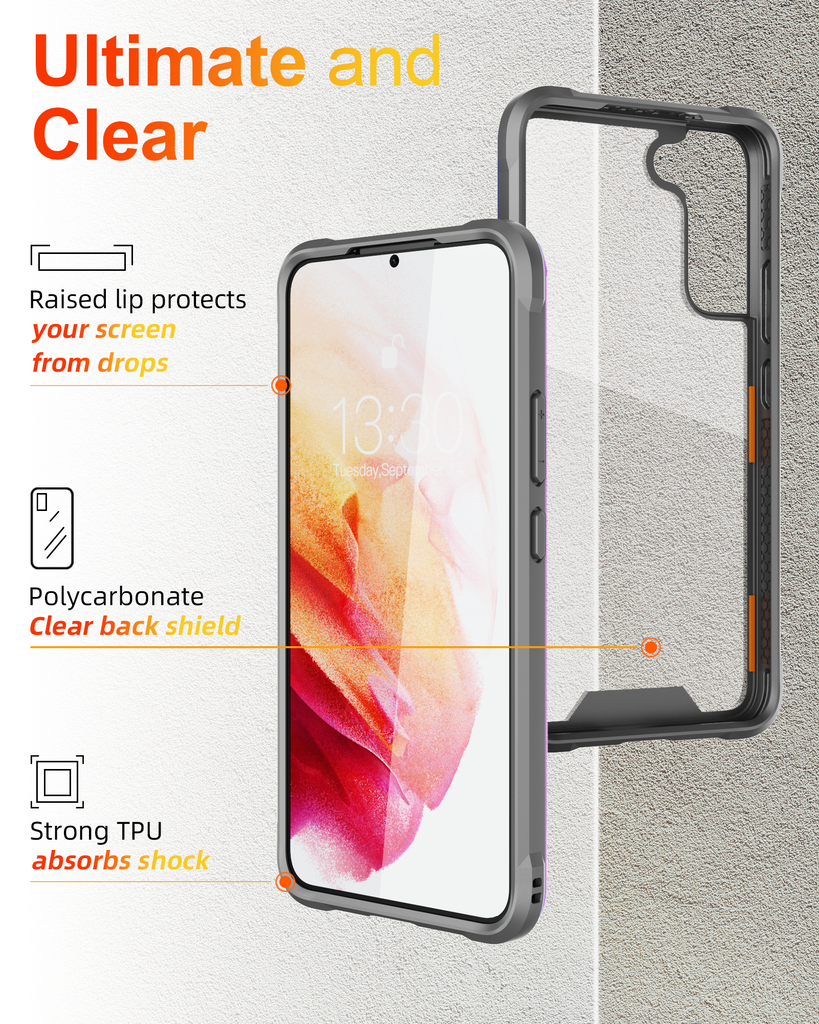 Galaxy S22+ Plus Case - Aluminum Frame - Clear Back - 12 Feet Drop Protection - caseborne