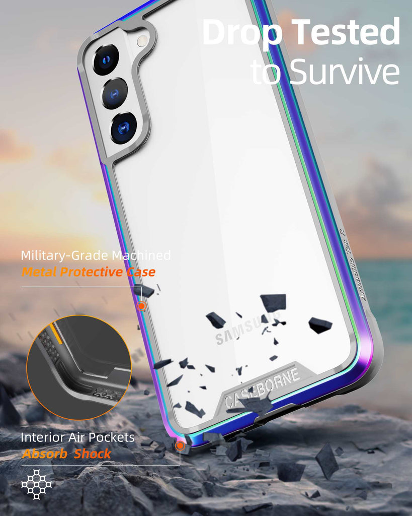Galaxy S22 Case - Aluminum Frame - Clear Back - 12 Feet Drop Protection - caseborne