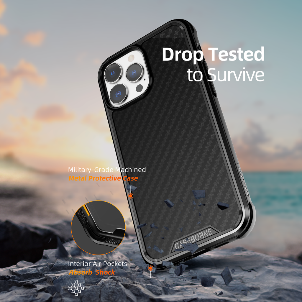 iPhone 13 Pro Max Case - Kevlar / Aramid Fiber - Aluminum Frame -  12 Feet Drop Protection - caseborne